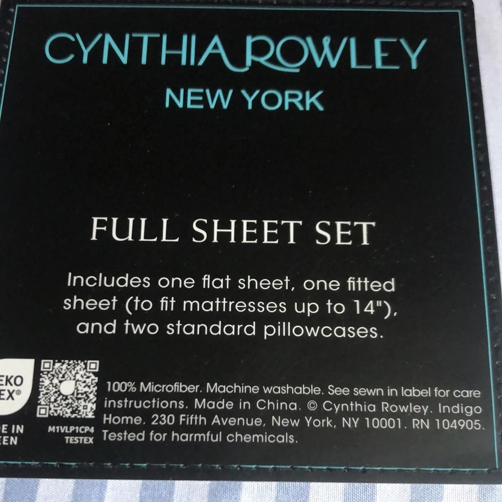 Cynthia Rowley Blue & White Stripe FULL Sheet Set with Red Lobster Print